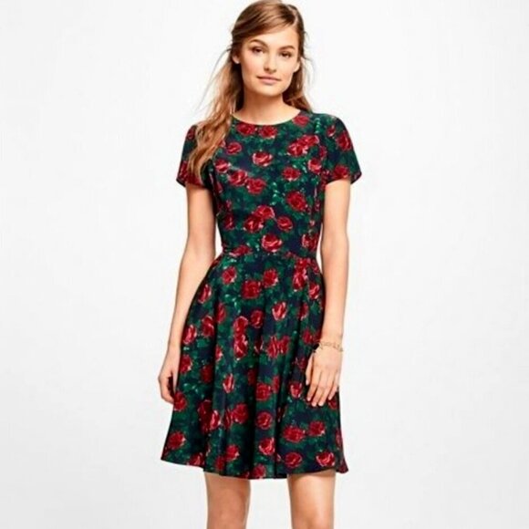 Brooks Brothers 100% Silk Floral Print Fit & Flare Short Sleeve Mini Dress 0 - Picture 1 of 12